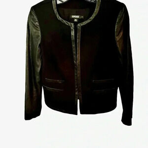 DKNY Black Jacket Cotton & Lambs Leather Sleeves And Trim Size Small